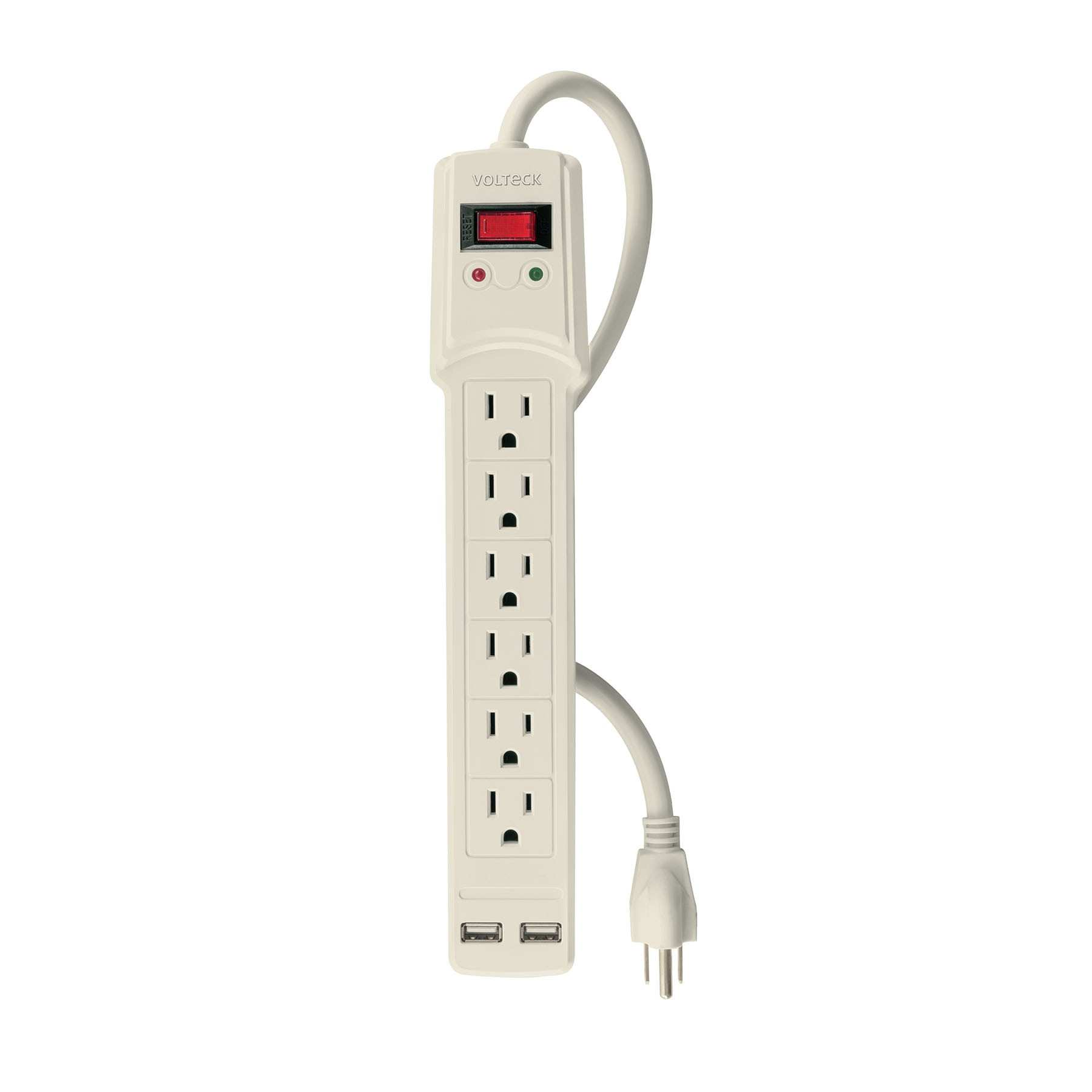Multicontacto 16 AWG 6 entradas 2 ptos. USB sup. 150J marfil