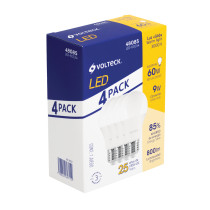 Pack de 4 lámparas de LED, A19, 9 W, luz cálida, Volteck