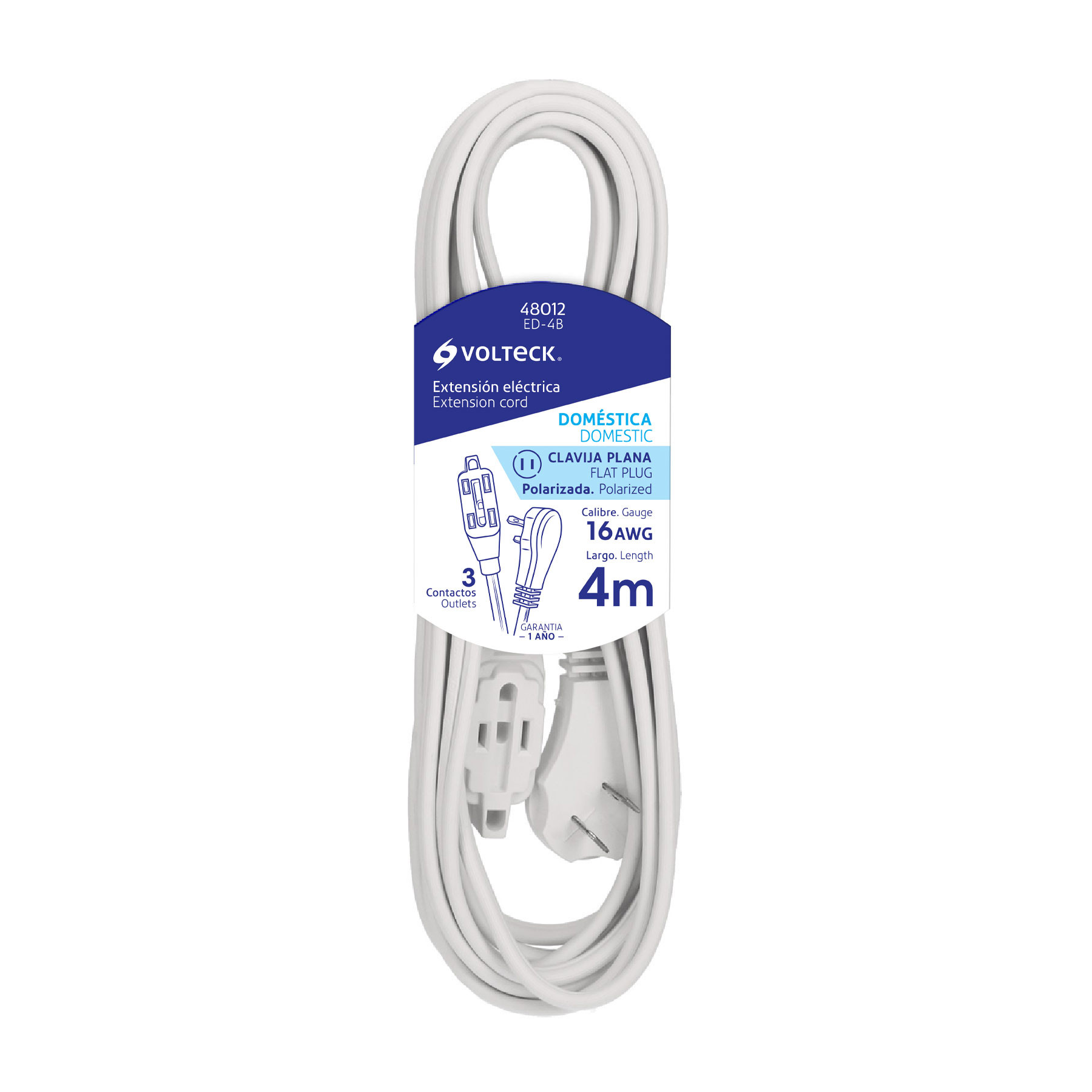 Extensiones eléctricas domésticas con clavija plana, blancas