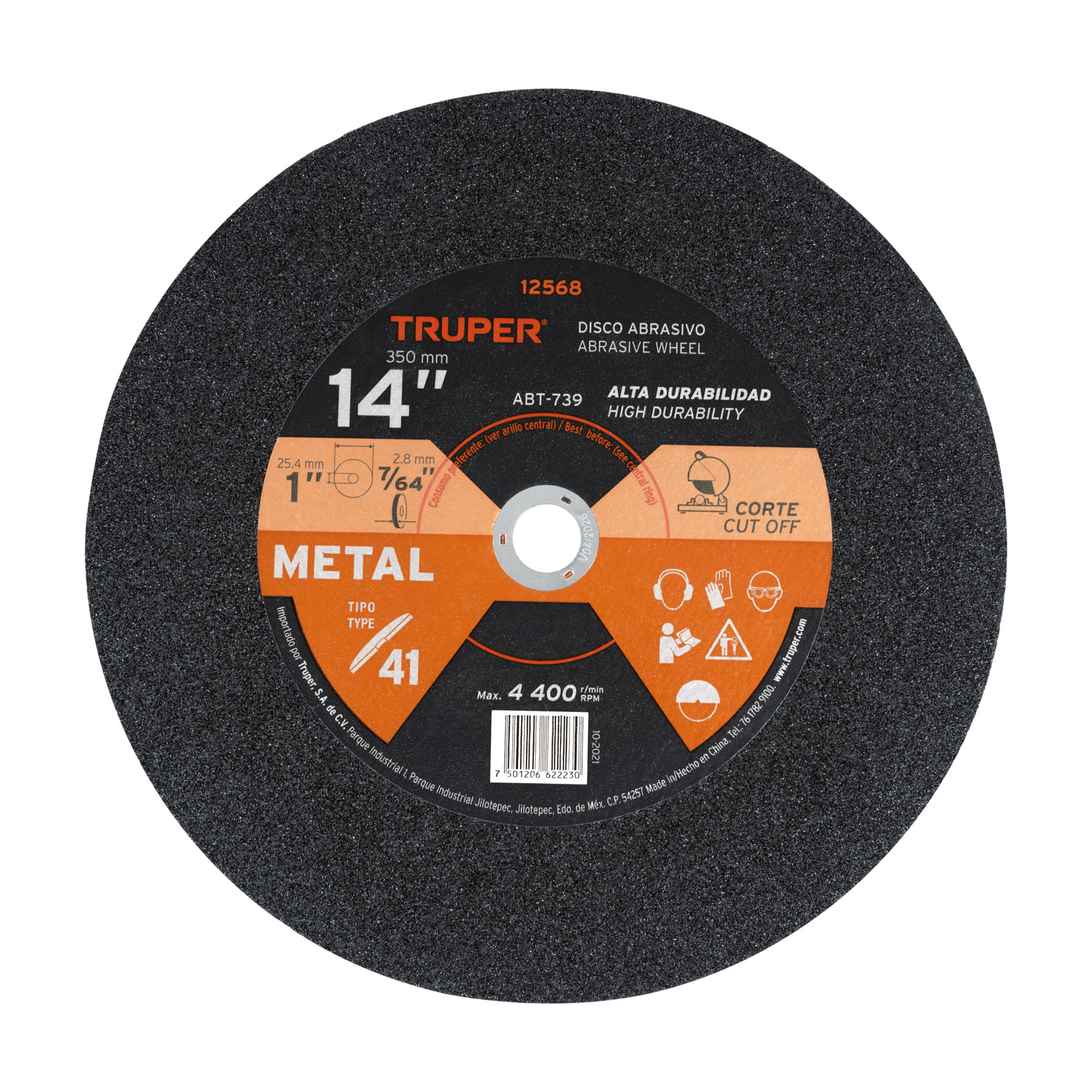 Disco Tipo 41 de 14" x 2.8 mm para corte de metal, Truper