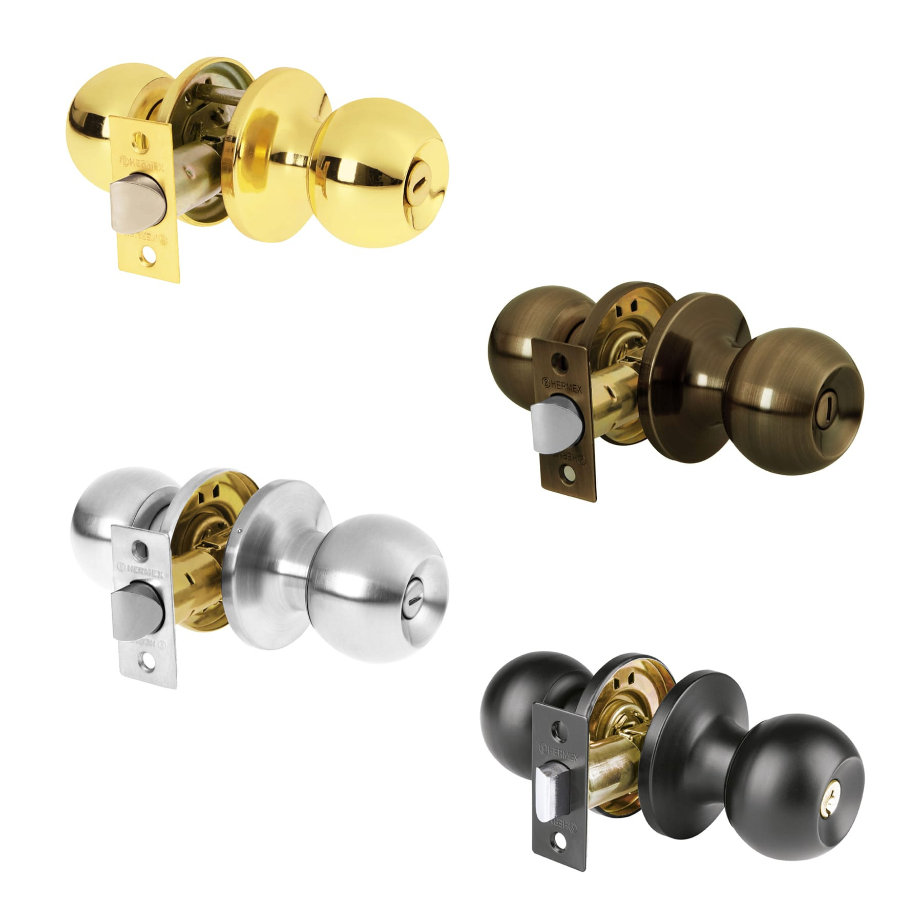 Cerraduras de pomo tipo esfera, mecanismo tubular, para baño