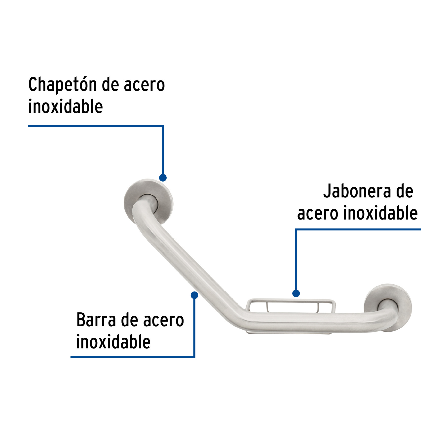 Barra angular con jabonera, acero inox, 1-1/4" x 40cm, Foset