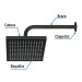 Regadera cuadrada ABS 8" acabado negro mate con brazo, Foset