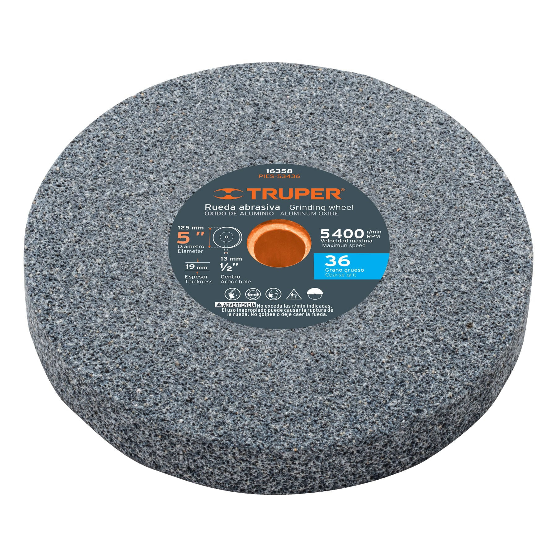 Rueda abrasiva p/esmeril 5X3/4", óxido de aluminio, grano 36