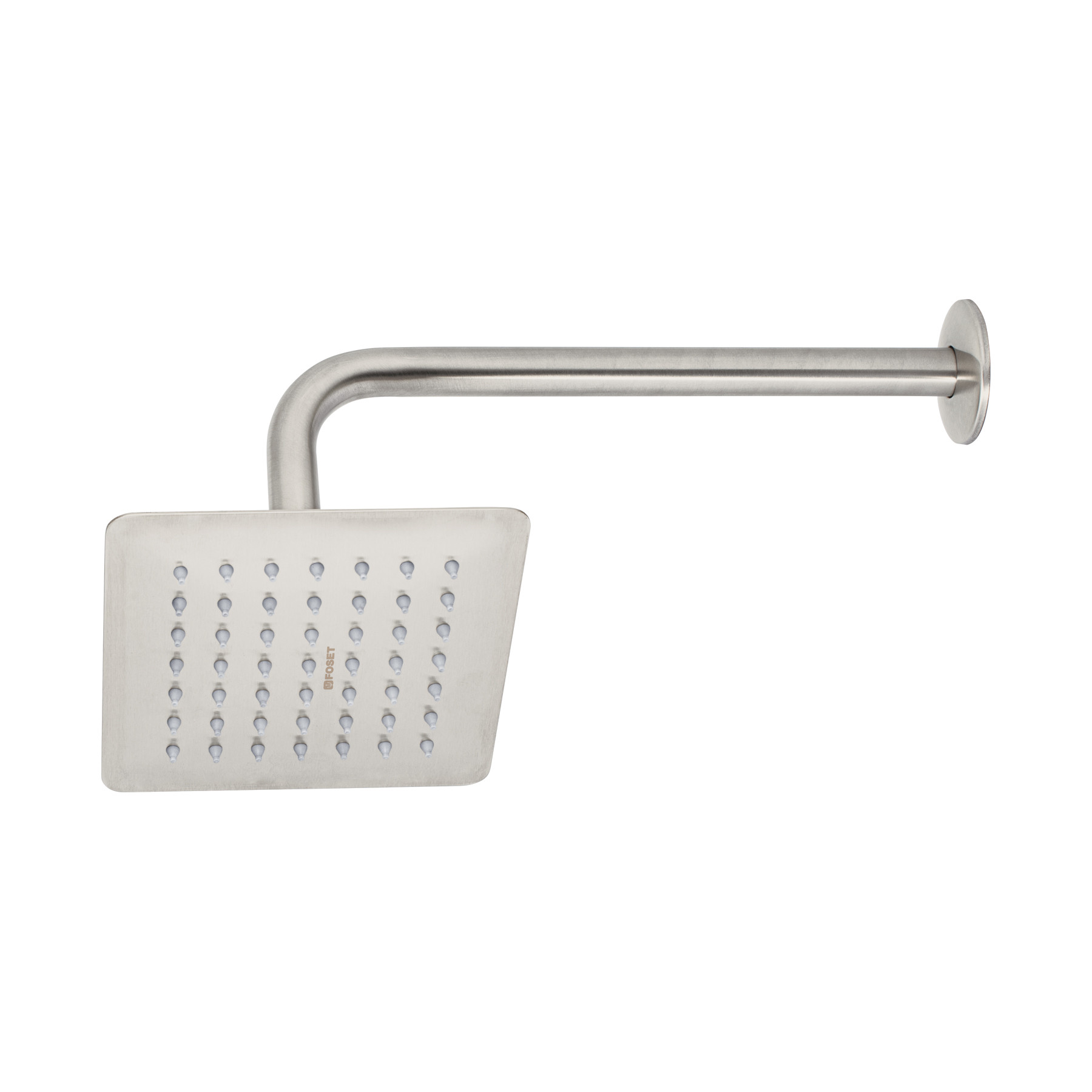 Regadera cuadrada 6", acero inox, con brazo, satín, Túbig