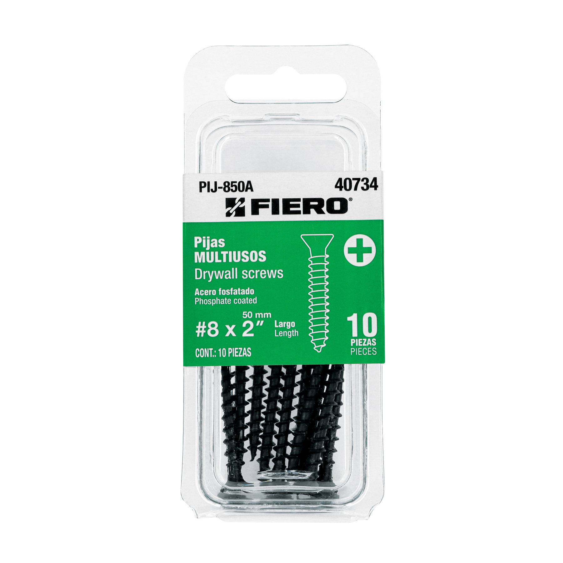 Blíster con 10 pijas multiusos, #8 x 2" , Fiero