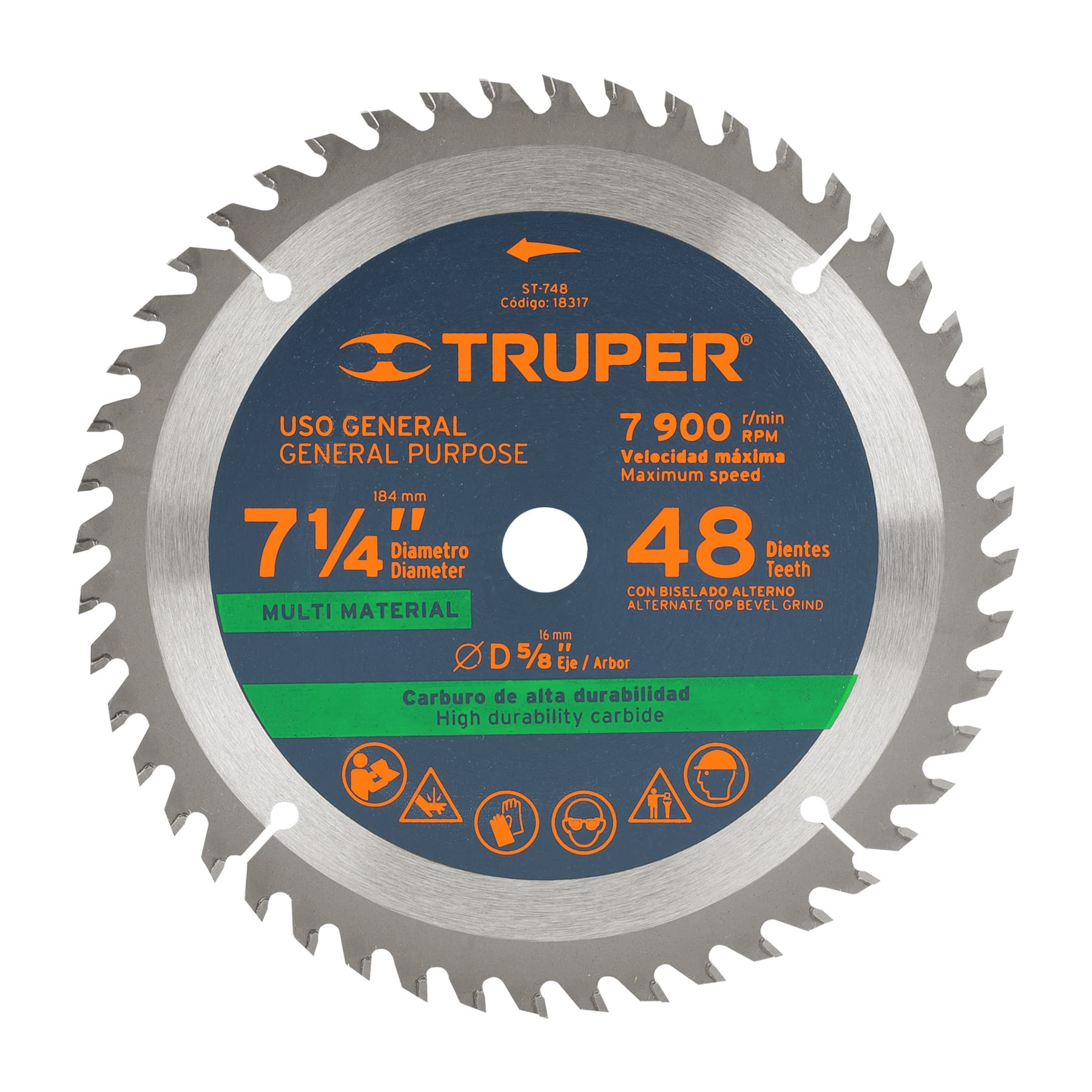 Disco sierra 7-1/4" multimaterial, 48 dientes centro 5/8"