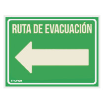 Letrero de señalización "RUTA EVACUACIÓN IZQUIERDA",21x28 cm
